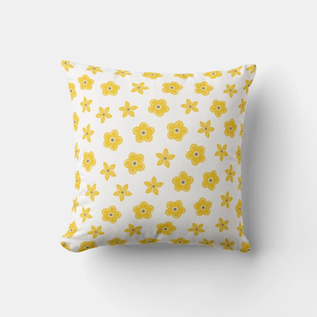 Yellow Flowers Floral Pattern Throw Pillow (Front)