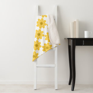 Yellow flowers floral retro Sherpa blanket