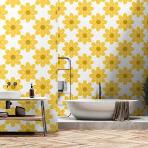 Yellow flowers floral retro wallpaper