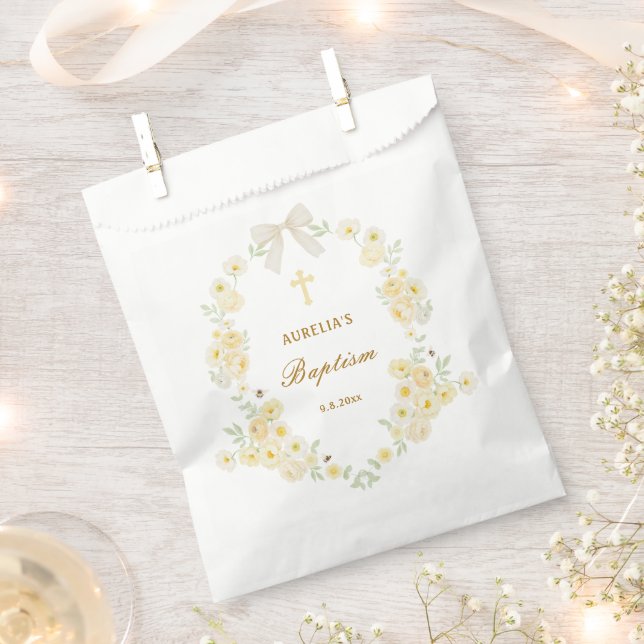 Yellow Flowers Frame Bow Baptism Favour Bag (Clipped)