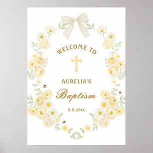 Yellow Flowers Frame Bow Baptism Welcome Poster