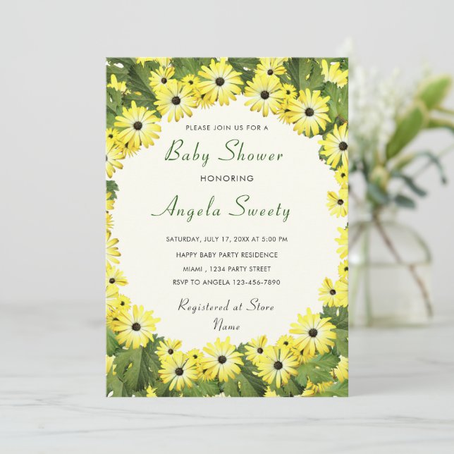 Yellow Flowers Framed Baby Shower Invitation (Standing Front)