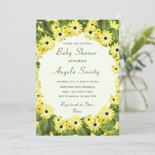 Yellow Flowers Framed Baby Shower Invitations