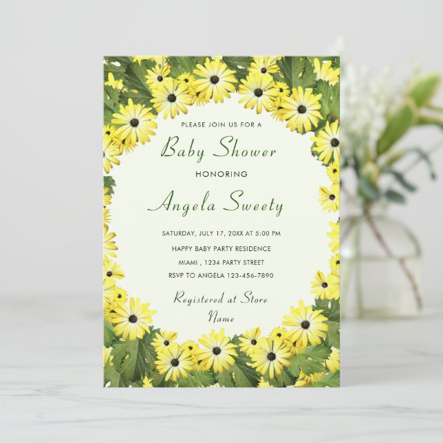 Yellow Flowers Framed Baby Shower Invitations (Standing Front)