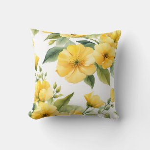Yellow Flowers Garden Soft Watercolor Throw Pillow
