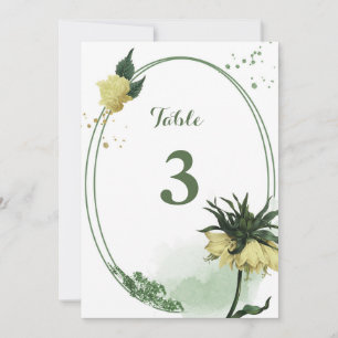 yellow flowers greenery  geometric table number