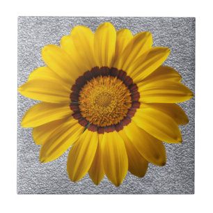 Yellow flowers, grey stone wall texture background tile