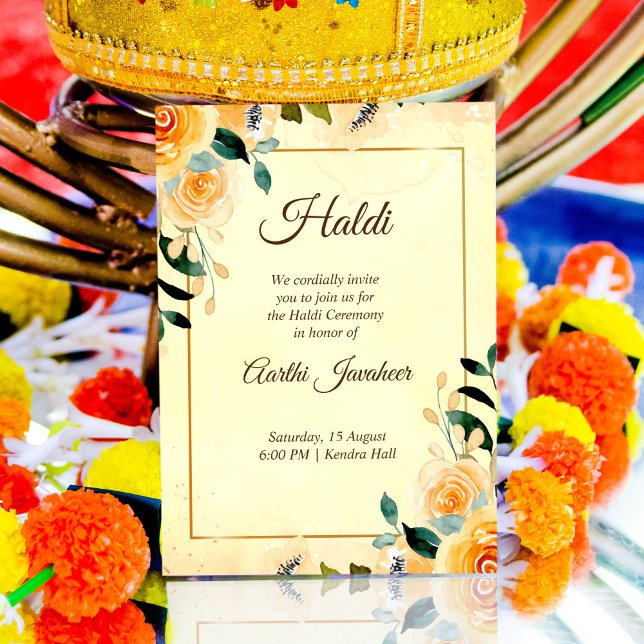 Yellow flowers Haldi Pithi invitation template (Creator Uploaded)
