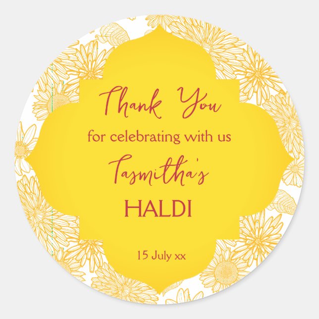 Yellow flowers haldi thank you sticker (Front)