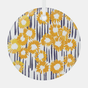 Yellow Flowers: Hand-Painted Vintage Glass Ornament