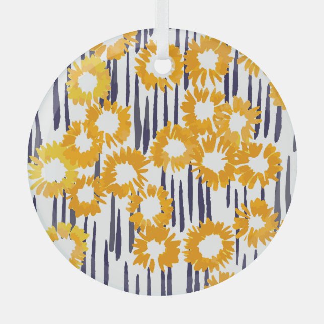 Yellow Flowers: Hand-Painted Vintage Glass Ornament (Front)