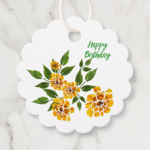 Yellow Flowers Happy Birthday Gift tag