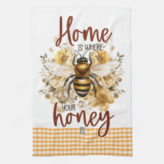 Yellow Flowers Home is Where Your Honey Is Bee Kitchen Towel