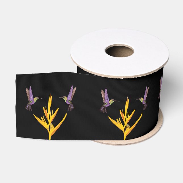 Yellow flowers Hummingbirds Grosgrain Ribbon (Spool)