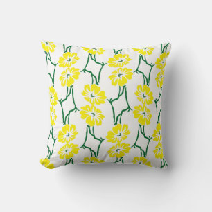 Yellow Flowers: Illustrated Seamless Pattern Throw Pillow