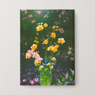 Yellow Flowers in a Jar Button