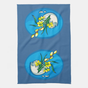 Yellow Flowers in Egg Blue Kitchen Towel