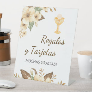 Yellow Flowers in Spanish First Communion Pedestal Sign