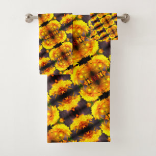 Yellow Flowers In Sunshine Abstract Pattern     Bath Towel Set