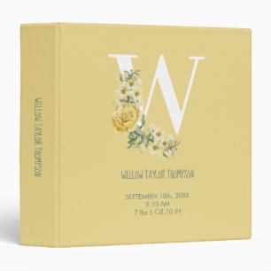 Yellow Flowers Initial Baby Birth Stats Baby Album Binder