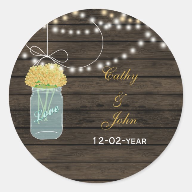 yellow flowers mason jar wedding favour stickers (Front)