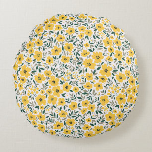 Yellow flowers: modern floral seamless. round pillow