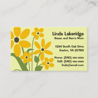 Yellow Flowers Mommy Contact  Info Card
