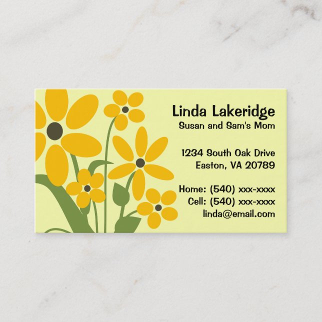 Yellow Flowers Mommy Contact  Info Card (Front)