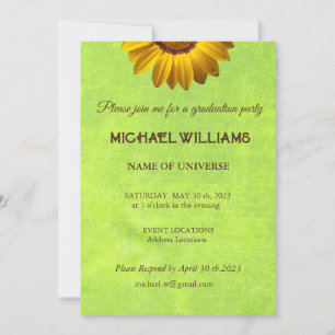 Yellow Flowers on Abstract Green Monogram Invitation