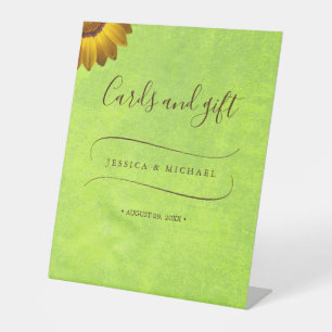 Yellow Flowers on Abstract Green Wedding Pedestal Sign