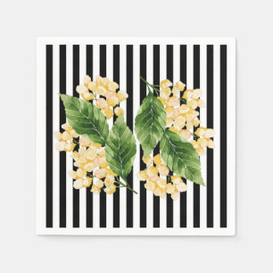 Yellow flowers on black and white stripes napkin