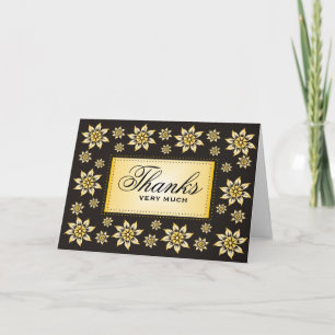 Yellow Flowers On Black Elegant Thank You Cards