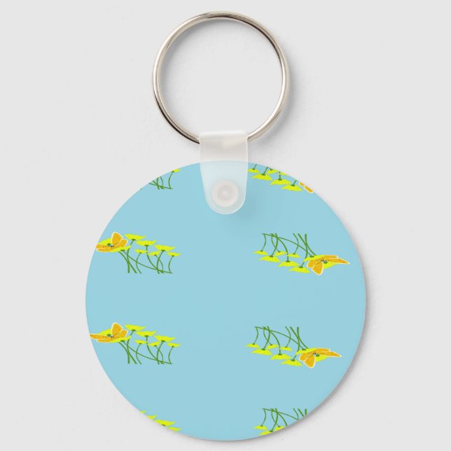 Yellow flowers on blue keychain (Front)