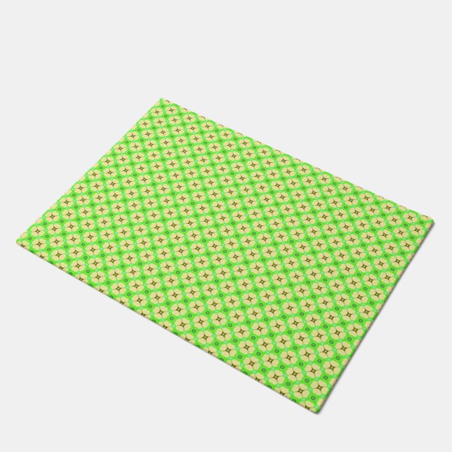 Yellow flowers on green doormat (Angled)