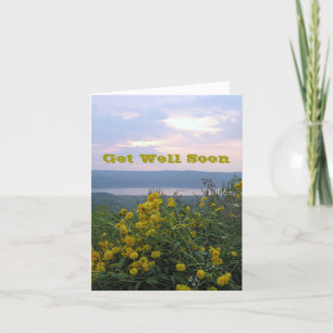 YELLOW FLOWERS ON HILLSIDE / RIVER AT SUNSET CARD