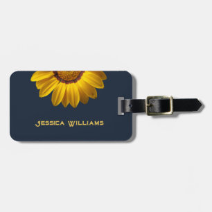 Yellow Flowers on Navy Blue background Monogram Luggage Tag