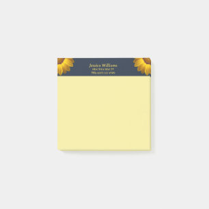 Yellow Flowers on Navy Blue background Monogram Post-it Notes