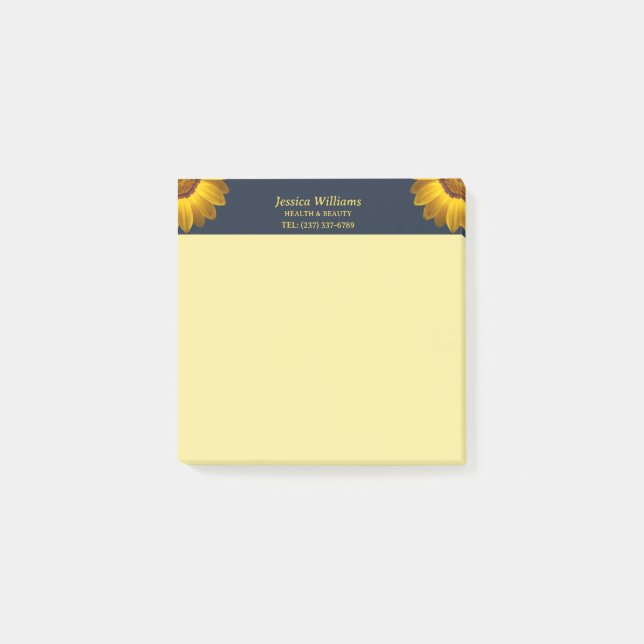 Yellow Flowers on Navy Blue background Monogram Post-it Notes (Front)