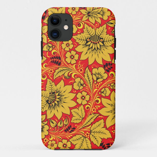 Yellow flowers on red khokhloma iphone 5/5S case (Back)