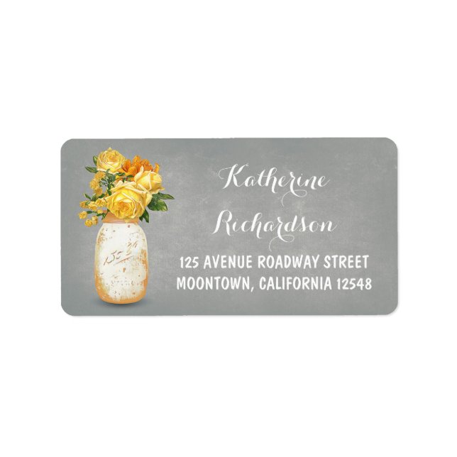 yellow flowers painted mason jar address labels (Front)