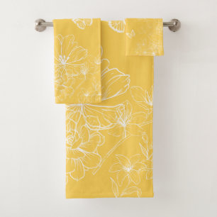 Yellow Flowers Pattern, Floral, Minimalist Bath Towel Set