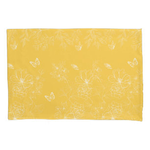 Yellow Flowers Pattern, Floral, Minimalist Pillowcase