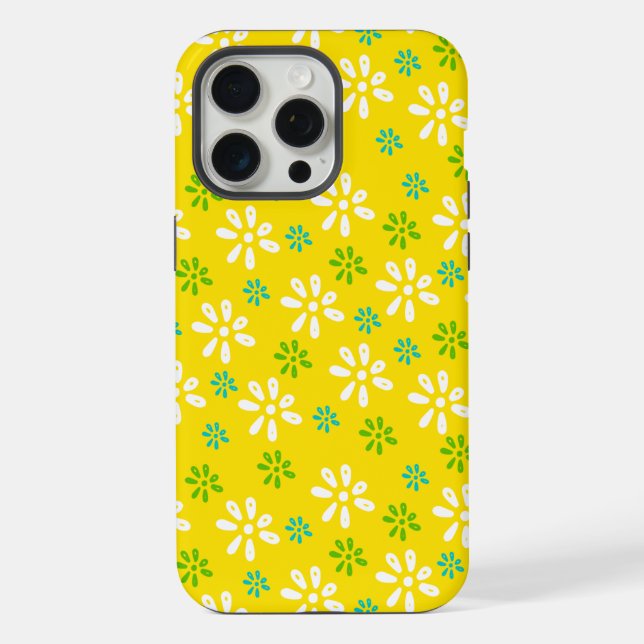 Yellow Flowers Pattern iPhone 15 Pro Max Case (Back)