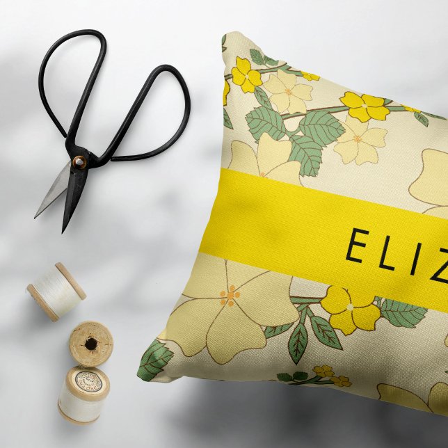 Yellow Flowers, Pattern Of Flowers, Your Name Accent Pillow (Creator Uploaded)