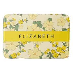 Yellow Flowers, Pattern Of Flowers, Your Name Bath Mat