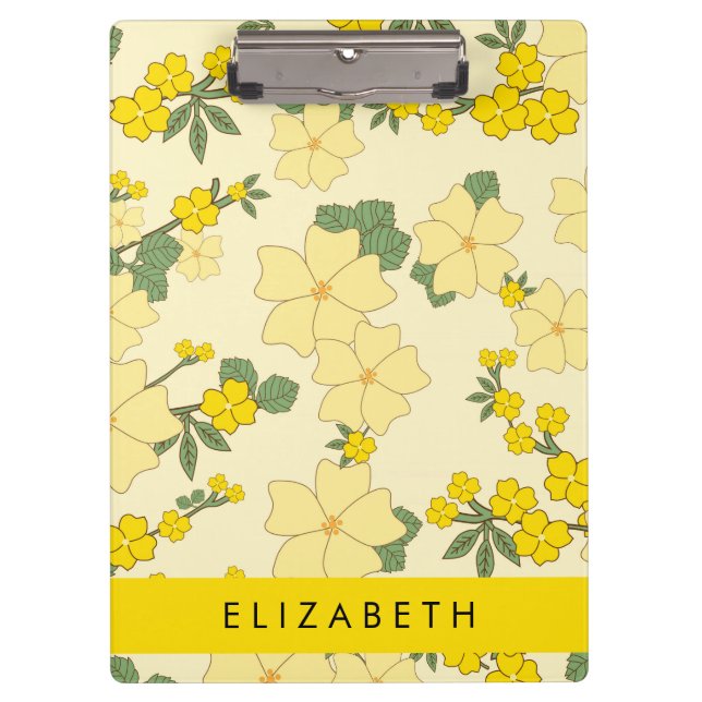 Yellow Flowers, Pattern Of Flowers, Your Name Clipboard (Front)