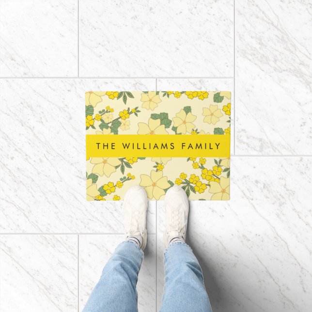 Yellow Flowers, Pattern Of Flowers, Your Name Doormat (Indoor)