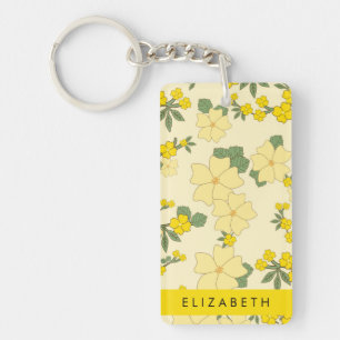 Yellow Flowers, Pattern Of Flowers, Your Name Keychain