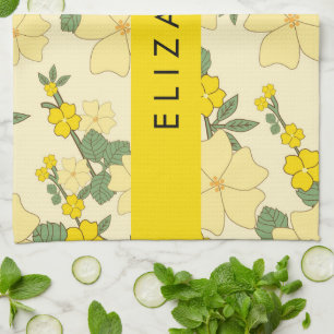 Yellow Flowers, Pattern Of Flowers, Your Name Kitchen Towel