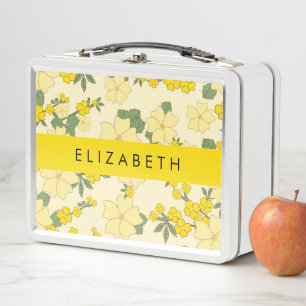 Yellow Flowers, Pattern Of Flowers, Your Name Metal Lunch Box